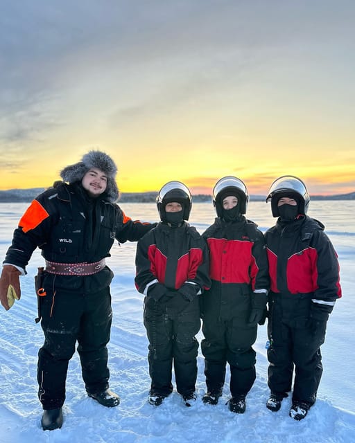 Ivalo: Snowmobile Safari, Meet and Feed Reindeers with Lunch - Snowmobile driving on the frozen Ivalo River and Lake Inari