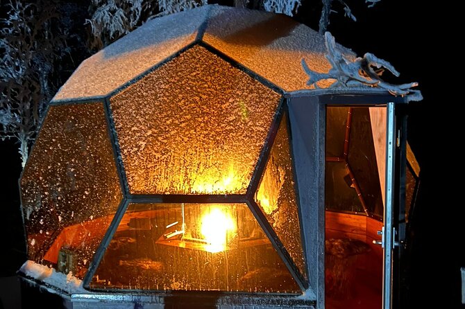 PRIVATE Party dinner in a Glass Igloo Under Northern Lights - Rovaniemi after dark in a glass igloo setting