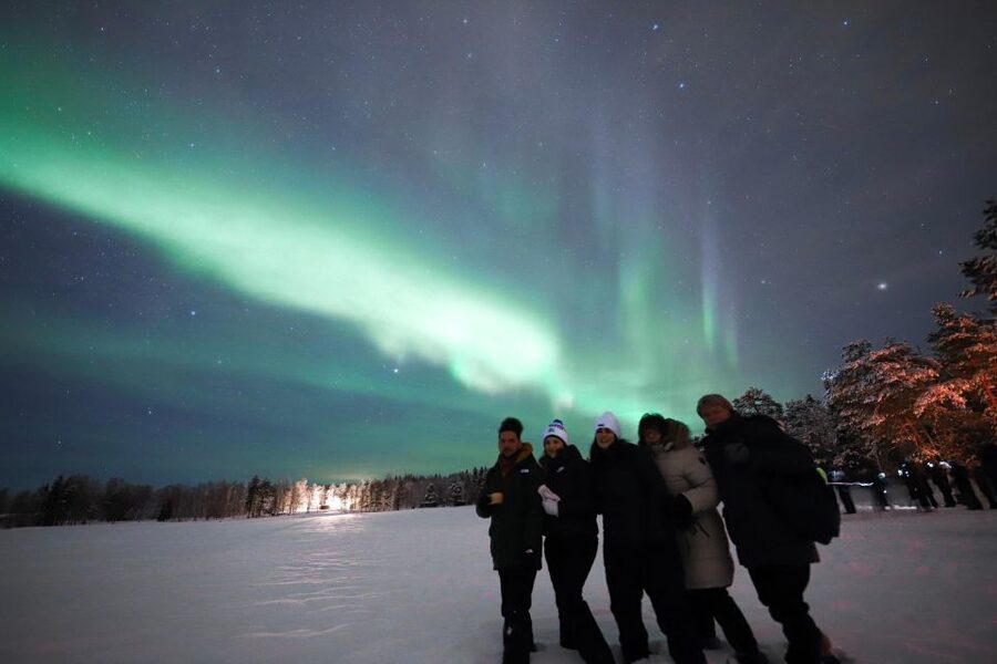 Rovaniemi: Unlimited Mileage and Hours Aurora Hunting Pro - What comfort looks like: gear, snacks, and hot drinks in the cold
