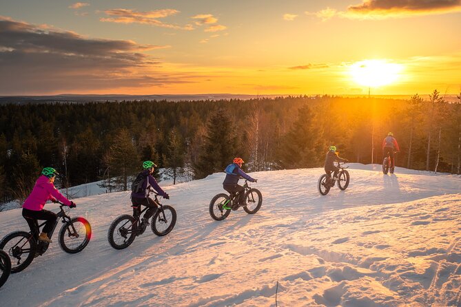 Scenic electric fat bike group ride in Rovaniemi - Ounasvaara Winter Trail: guided lines through silent forest