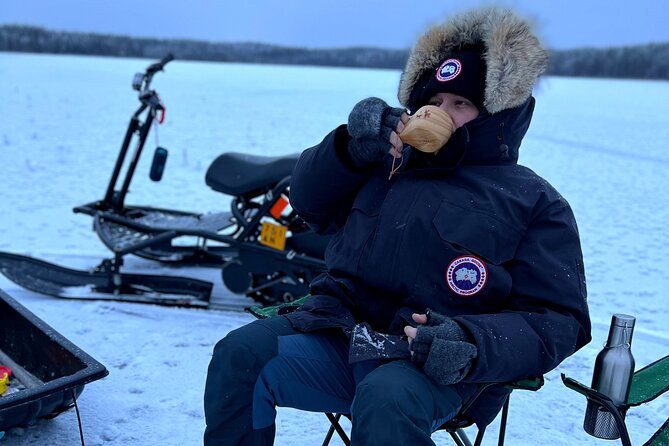 VIP Ice Fishing "ICEBREAKER" Lunch in Glass Igloo - The glass igloo lunch by the fire: 3 courses, warmth, and real Lapland flavor